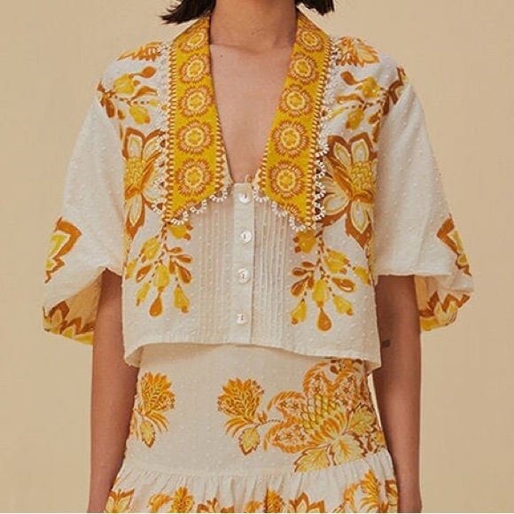 FARM Rio Tops - FARM RIO AURA FLORAL OFF WHITE BLOUSE - M